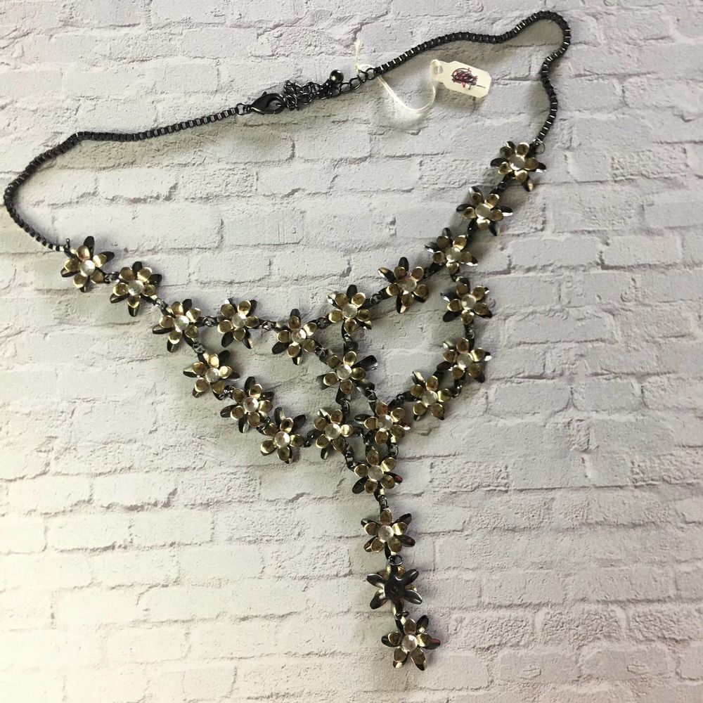 Boho Multi Color Metal Flower Y Necklace
